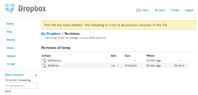 Dropbox revision feature