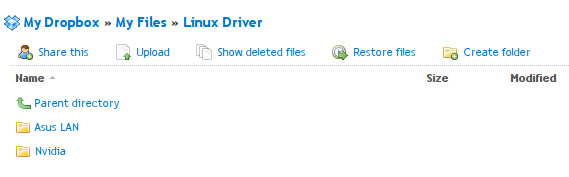 Dropbox web interface